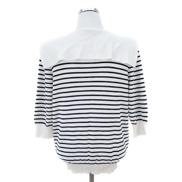 [빈티지] 화이트 스트라이프 카라 반팔 니트