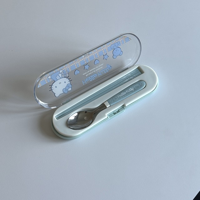 키티 고전 블루밍 수저케이스set