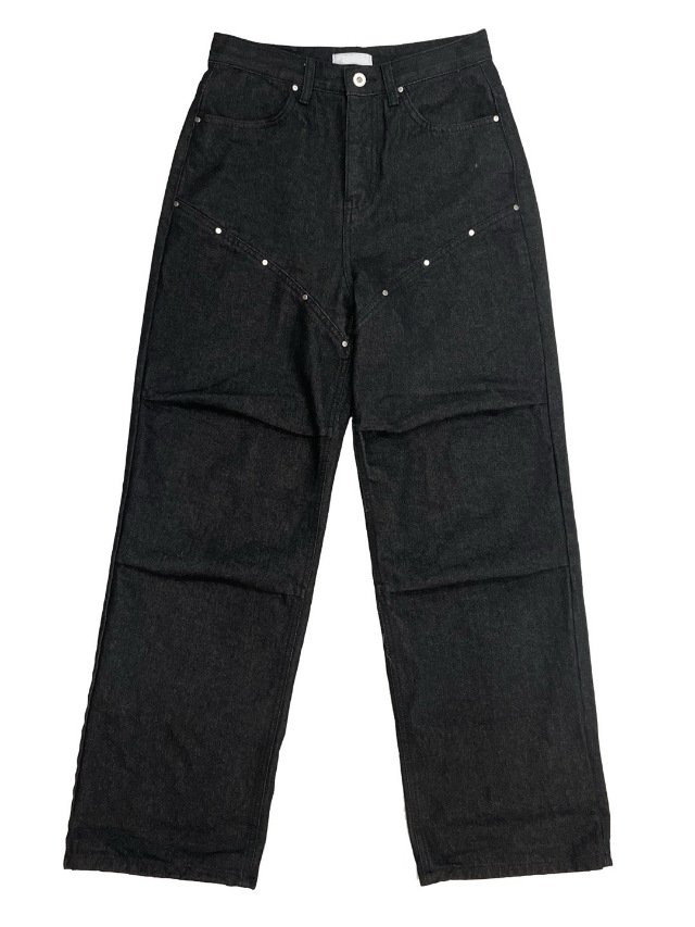 리벳 아일렛 생지 데님 팬츠