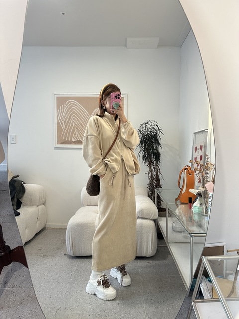 카인  집업 골덴 스커트세트