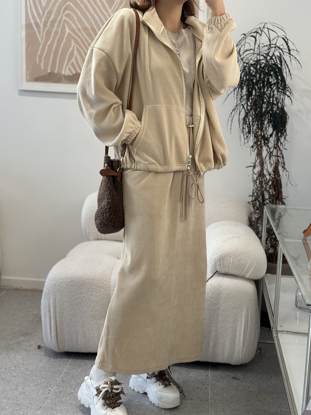 카인  집업 골덴 스커트세트